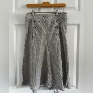 J. Crew Black & White Striped A-Line Button-Front Skirt